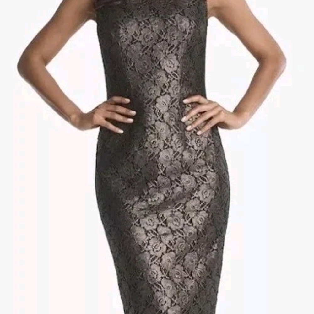 White House Black Market Strapless Black Lace Dress